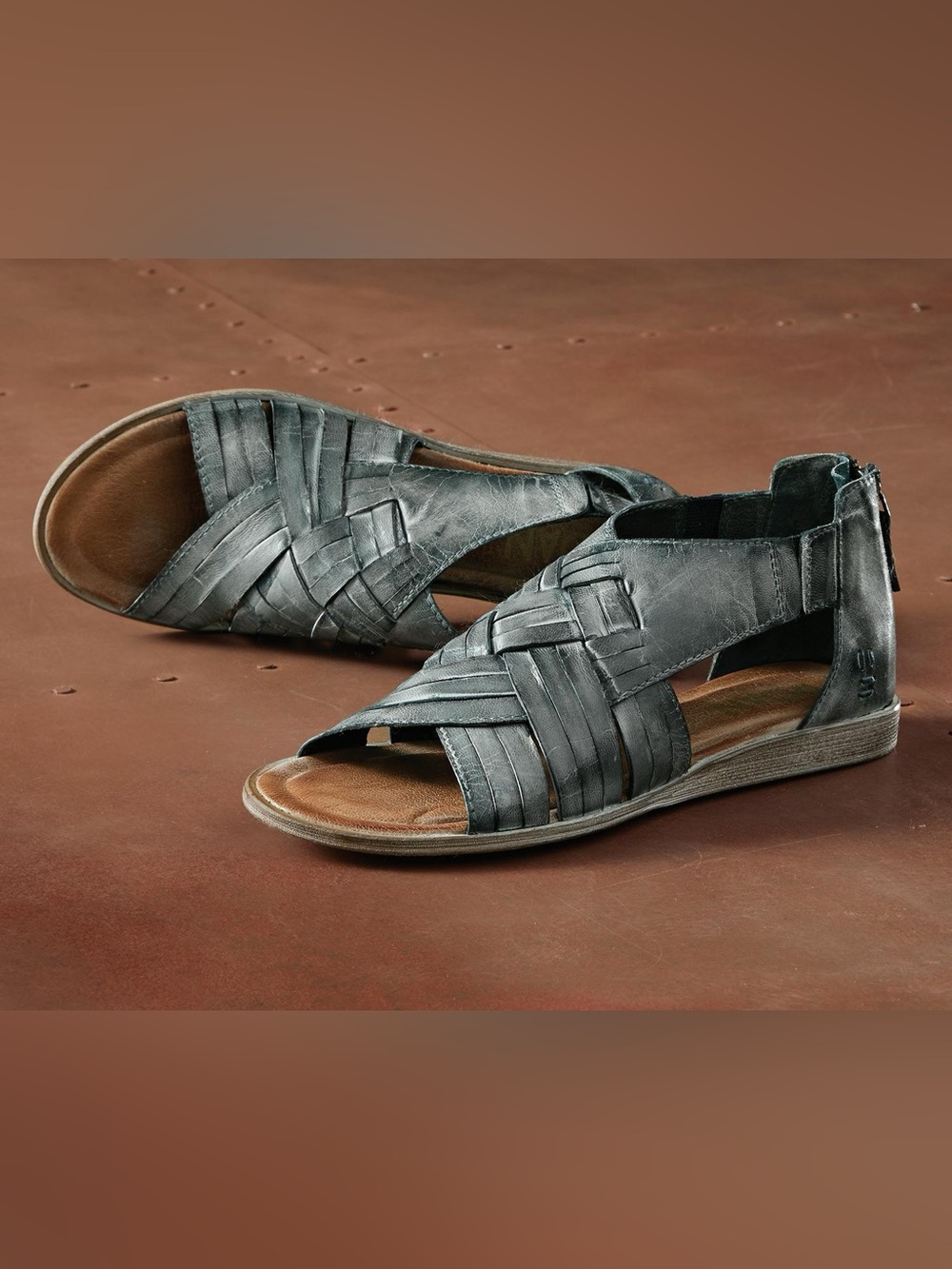 Roan by Bed Stu Alacrity Woven Leather Sandal Dark Teal Women's Size 9